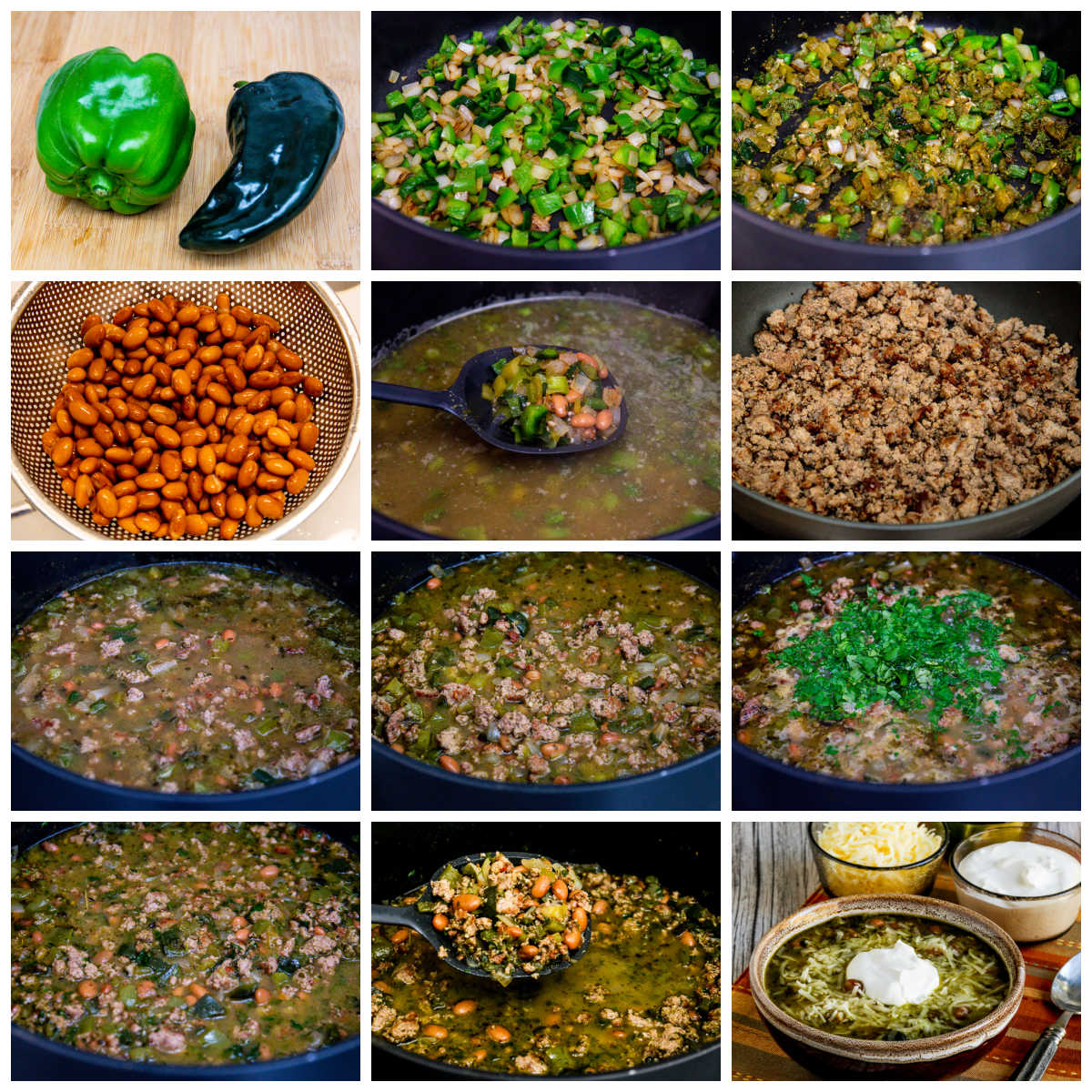 Turkey Pinto Bean Chili collage of recipe steps