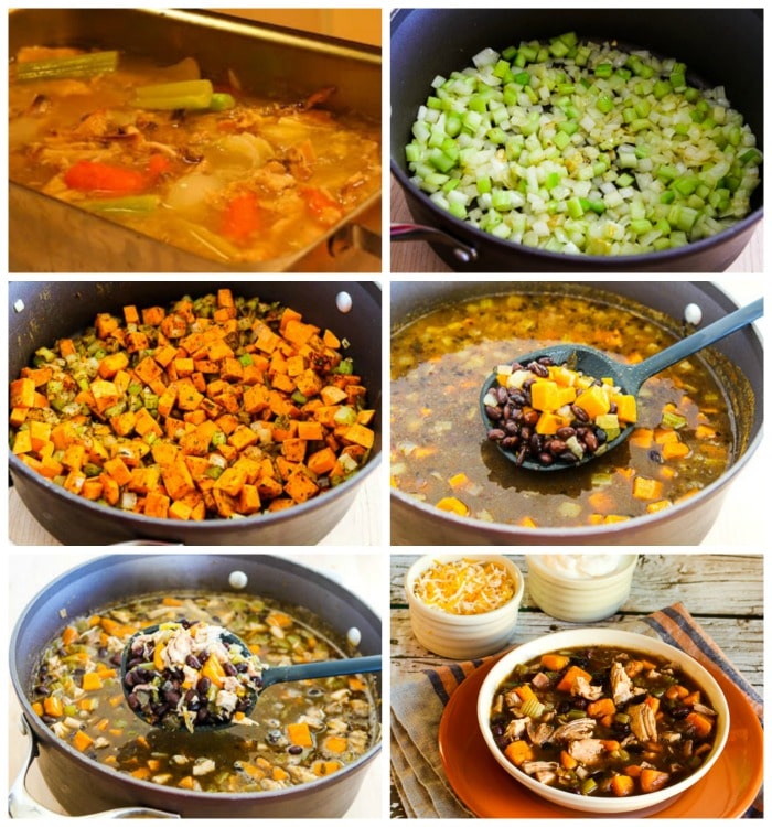 Turkey, Sweet Potato, and Black Bean Soup process shots collage