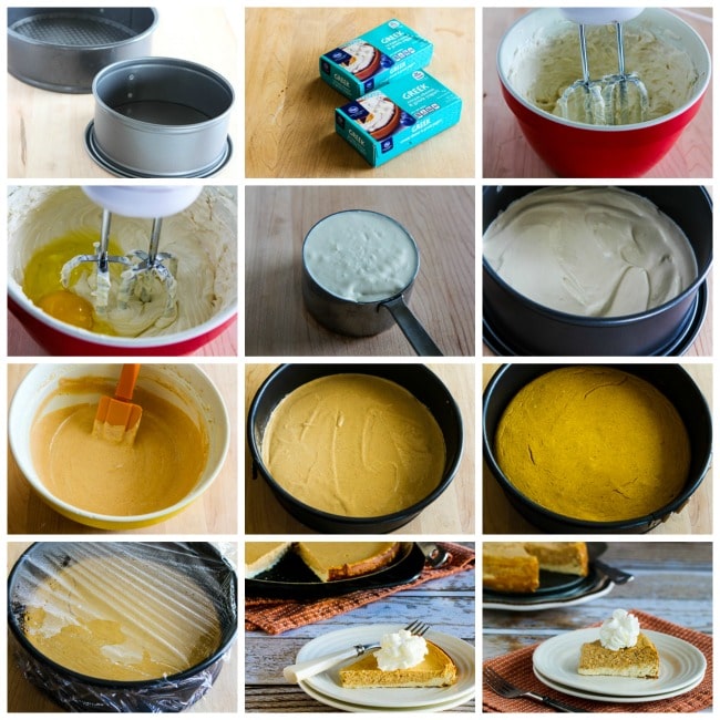 Low-Sugar or Sugar-Free Layered Pumpkin Cheesecake process shots collage