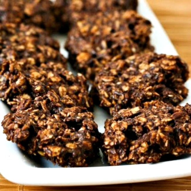 Sugar-Free and Flourless Chocolate and Oatmeal Cluster Cookies finished cookies on plate