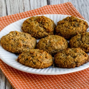 Square image for Ranger Cookies that are sugar-free and gluten-free shown on serving plate.