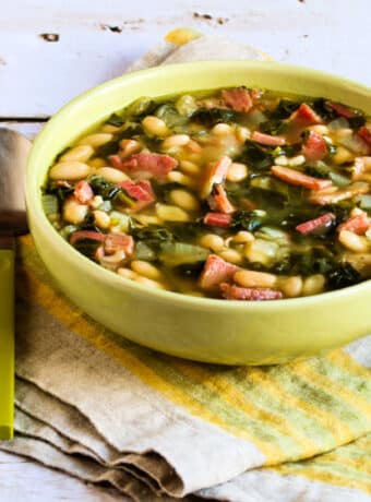 Square image for Slow Cooker Bean Soup with Ham, Spinach, and Thyme.