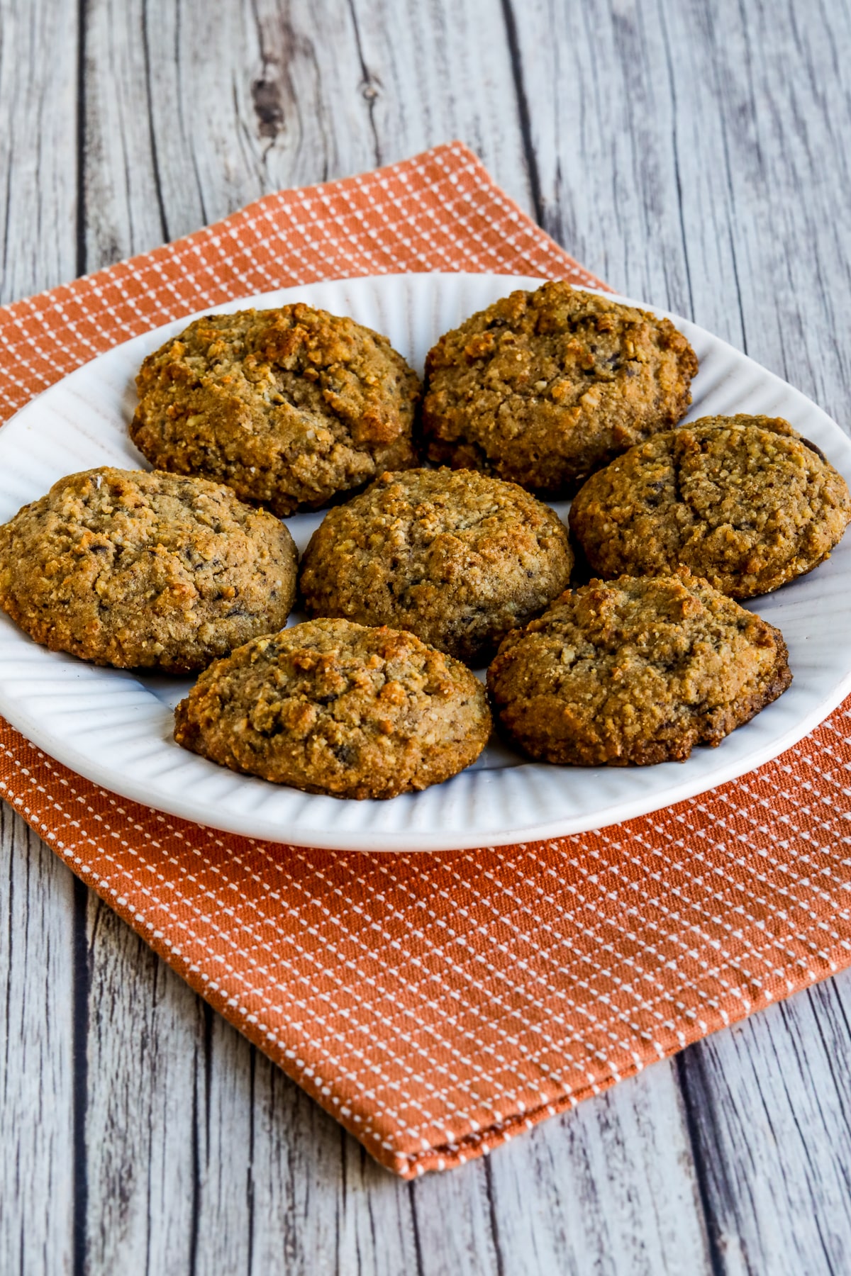 Sugar-Free and Gluten-Free Ranger Cookies shown on serving plate.