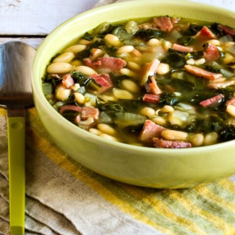 Slow Cooker Bean Soup with Ham, Spinach, and Thyme found on KalynsKitchen.com