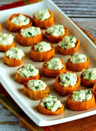 Sweet Potato Appetizer Bites with Feta and Green Onion close-up photo