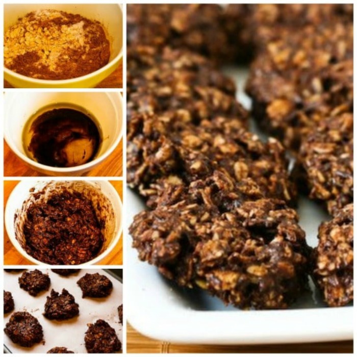 Sugar-Free and Flourless Chocolate and Oatmeal Cluster Cookies process shot collage