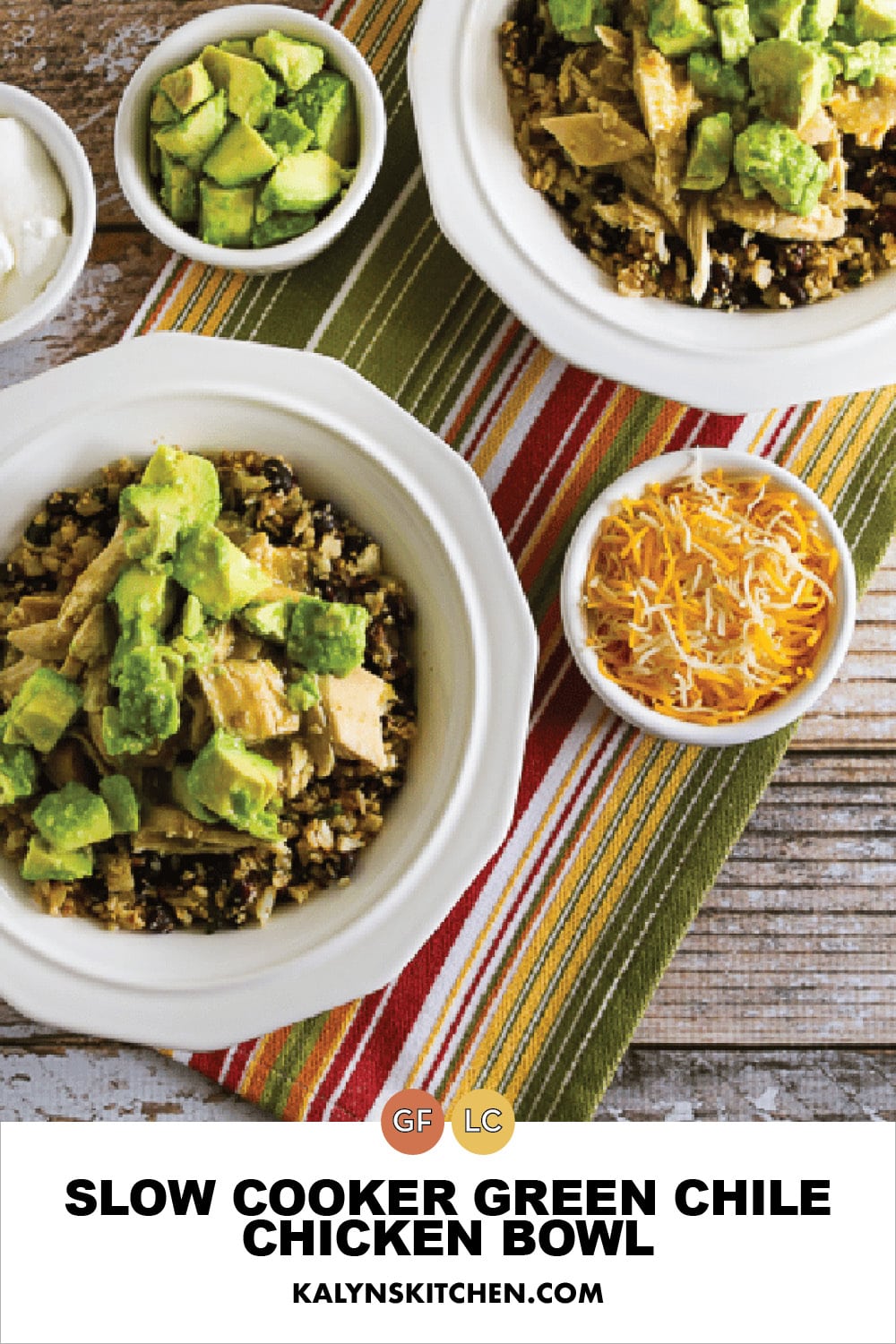 Pinterest image of Slow Cooker Green Chile Chicken Bowl