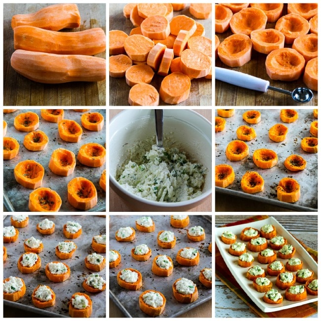 Sweet Potato Appetizer Bites with Feta and Green Onion process shots collage