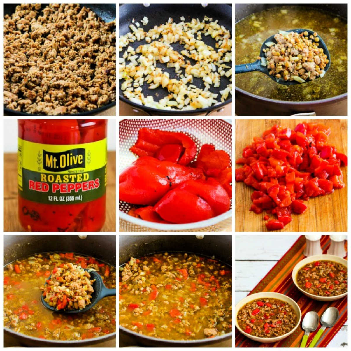 Sausage and Lentil Soup process shots collage