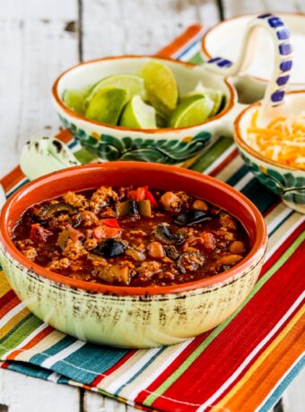 Turkey Chili with Peppers, Mushrooms, and Olives thumbnail image of finished chili