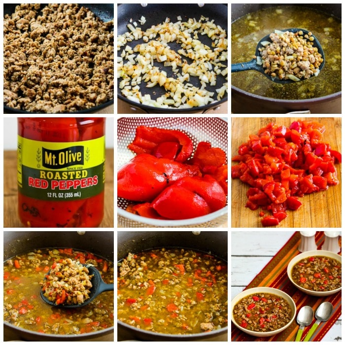 Lentil Soup with Sausage and Roasted Red Pepper process shots collage