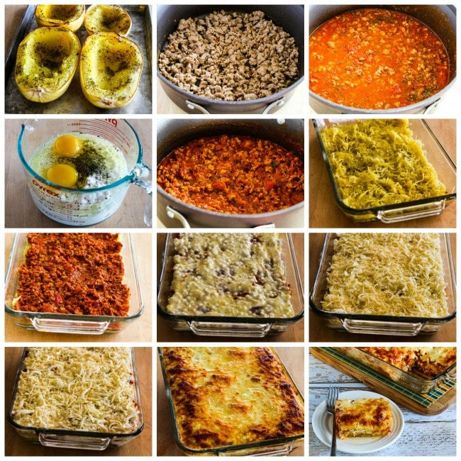 Low-Carb Mock Lasagna Spaghetti Squash Casserole process shots collage