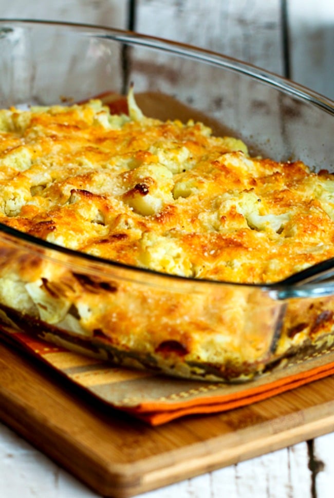 Low-Carb Cauliflower Gratin with Sharp Cheddar and Parmesan close-up photo