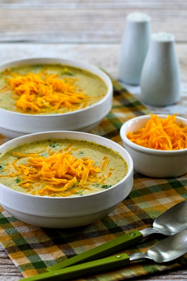 Cheesy Low-Carb Broccoli and Cauliflower Soup close-up photo