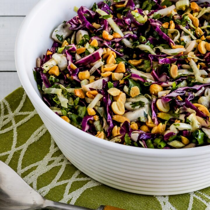 Thai Cabbage Salad shown in serving bowl.