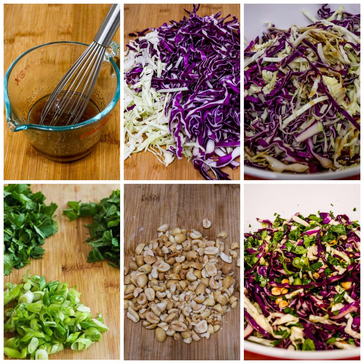 Thai Cabbage Salad collage of recipe steps.