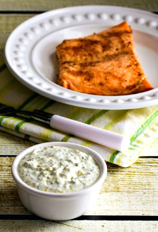 Double-Dill Homemade Tartar Sauce finished sauce with fish