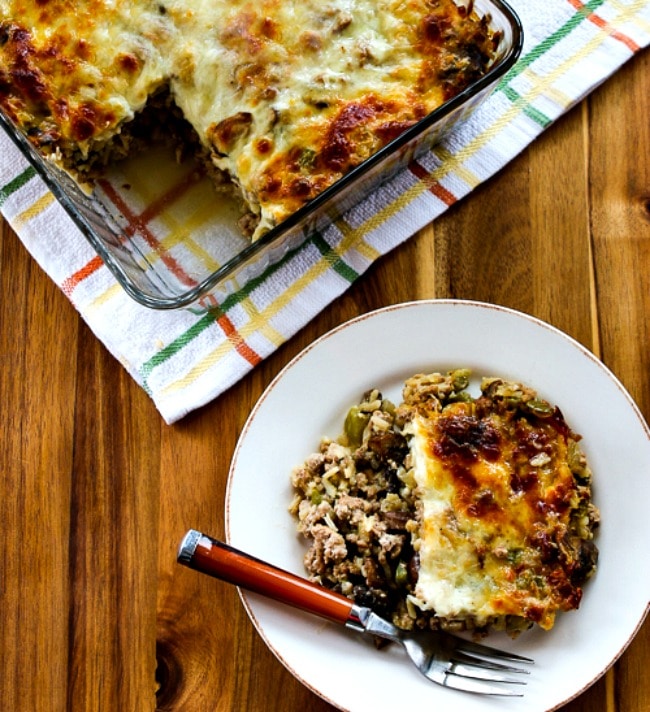 Brown Rice Casserole with Turkey, Peppers, Mushrooms, and Feta thumbnail photo
