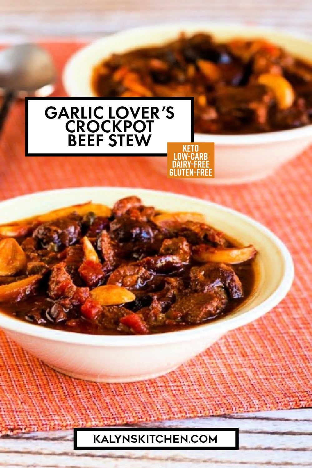 Pinterest image of Garlic Lover's CrockPot Beef Stew
