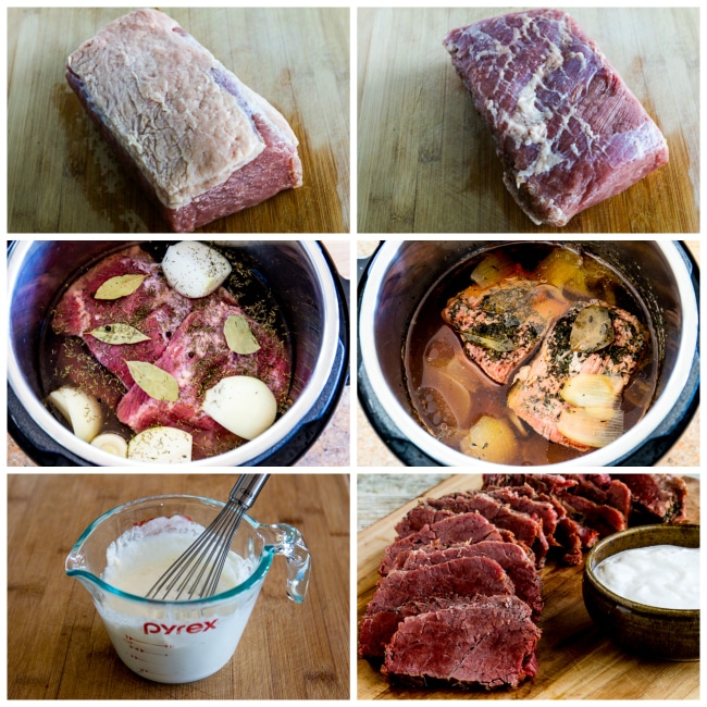Making Instant Pot Corned Beef with Creamy Horseradish Sauce Process Photo Collage