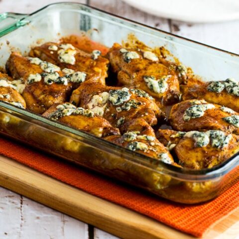 Baked Buffalo Chicken with Melted Blue Cheese