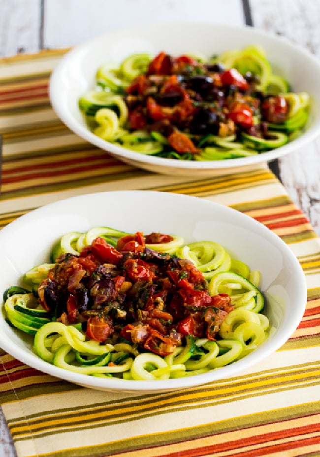 Mediterranean Zucchini Noodles in two serving bowls