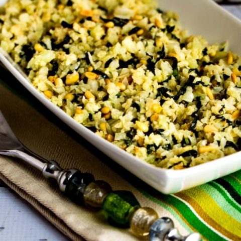 Cauliflower Rice with Basil, Parmesan, and Pine Nuts found on KalynsKitchen.com