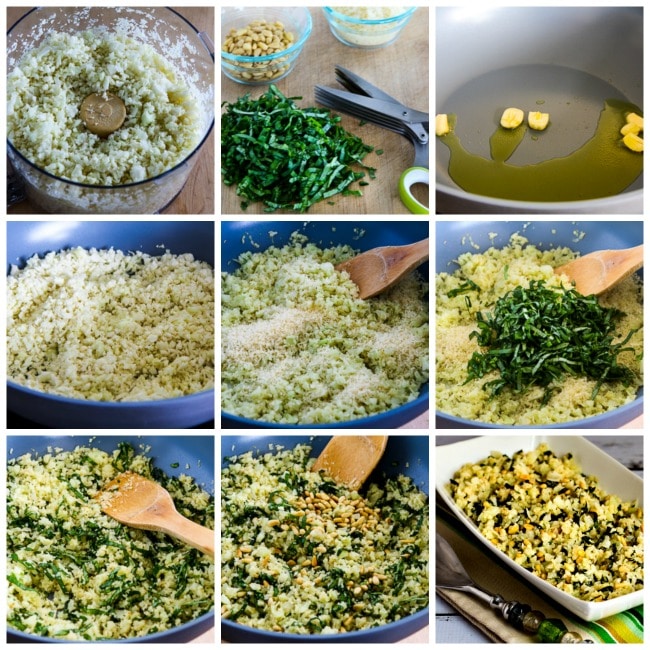 Cauliflower Rice with Basil, Parmesan, and Pine Nuts found on KalynsKitchen.com