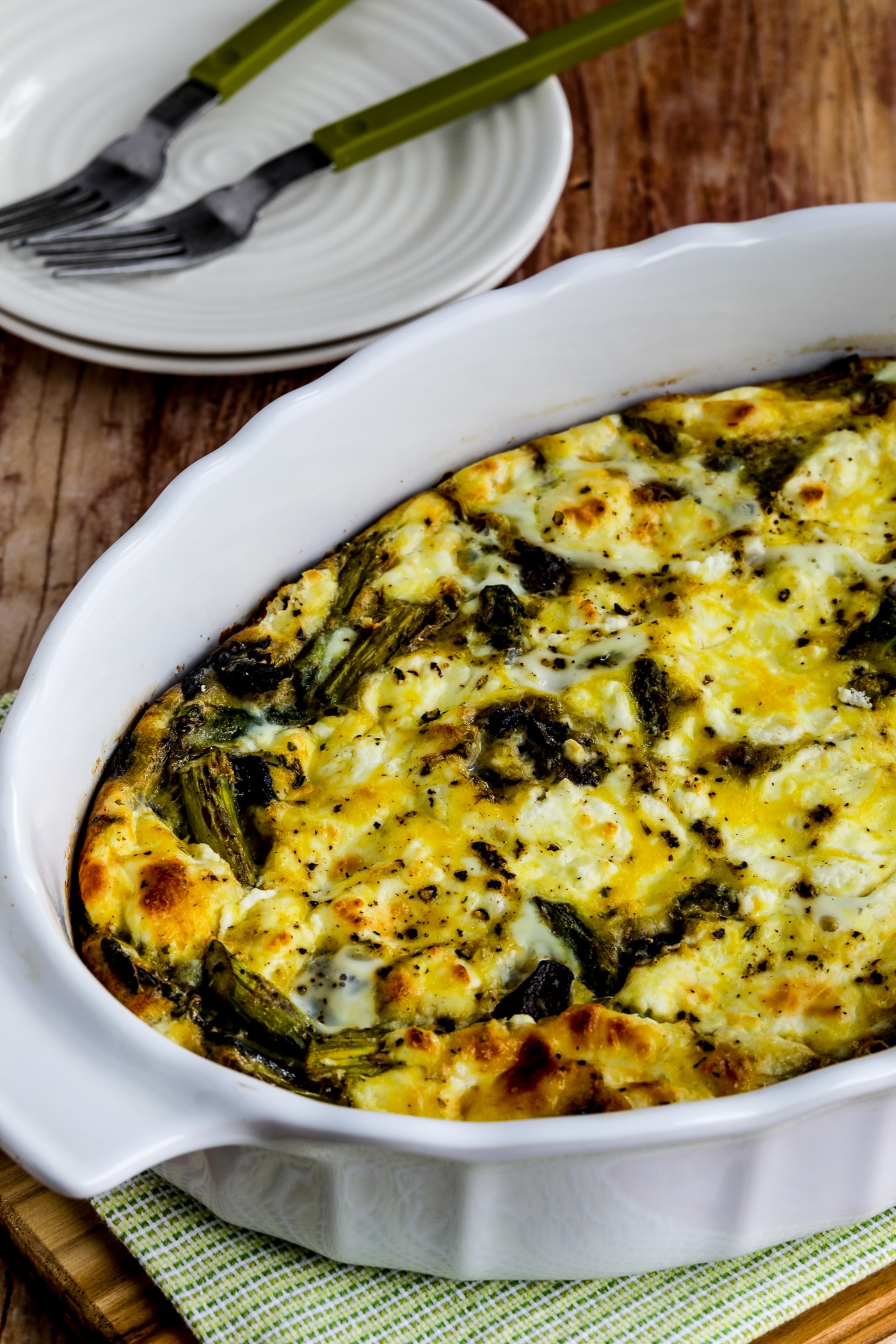 Asparagus, Mushroom, and Goat Cheese Breakfast Casserole - Kalyns Kitchen