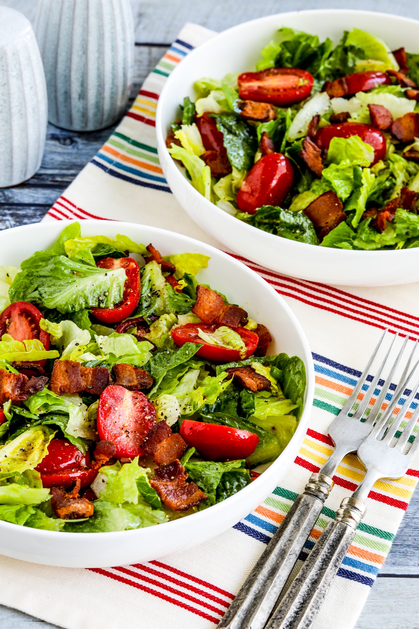 Easy BLT Salad close-up photo of finished salad in two serving bowls