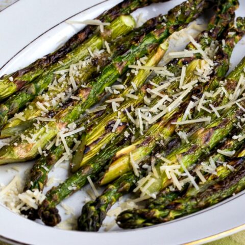 Finished Grilled Asparagus with Parmesan found on KalynsKitchen.com
