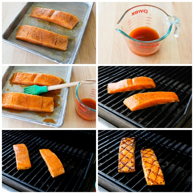 Grilled Salmon with Maple-Sriracha-Lime Glaze process shots collage