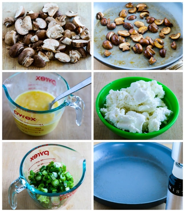 Collage photo of preparing ingredients for making an omelet