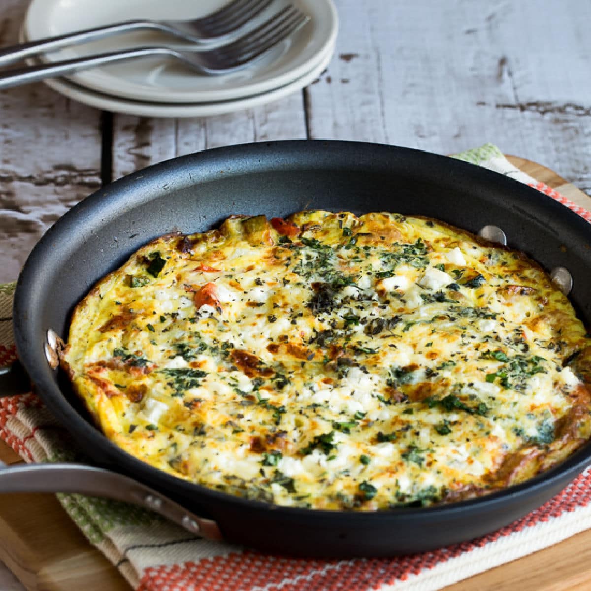square image of Greek Frittata in frittata pan