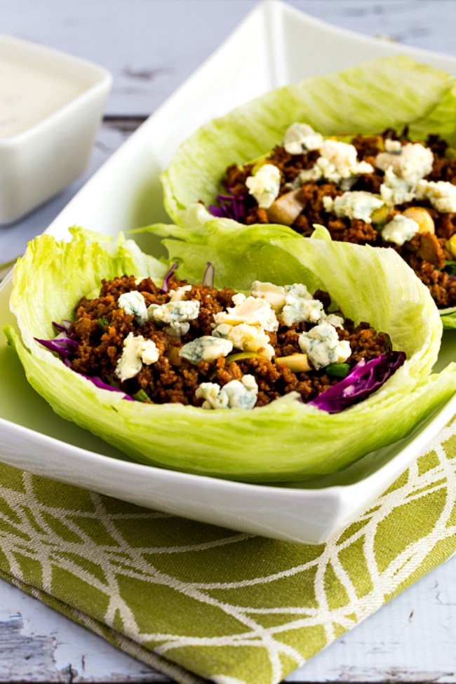 Buffalo Chicken or Turkey Lettuce Wraps close-up photo in serving dish