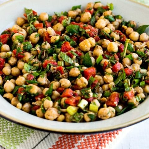 Chickpea Salad with Red Pepper, Mint, and Sumac close-up photo