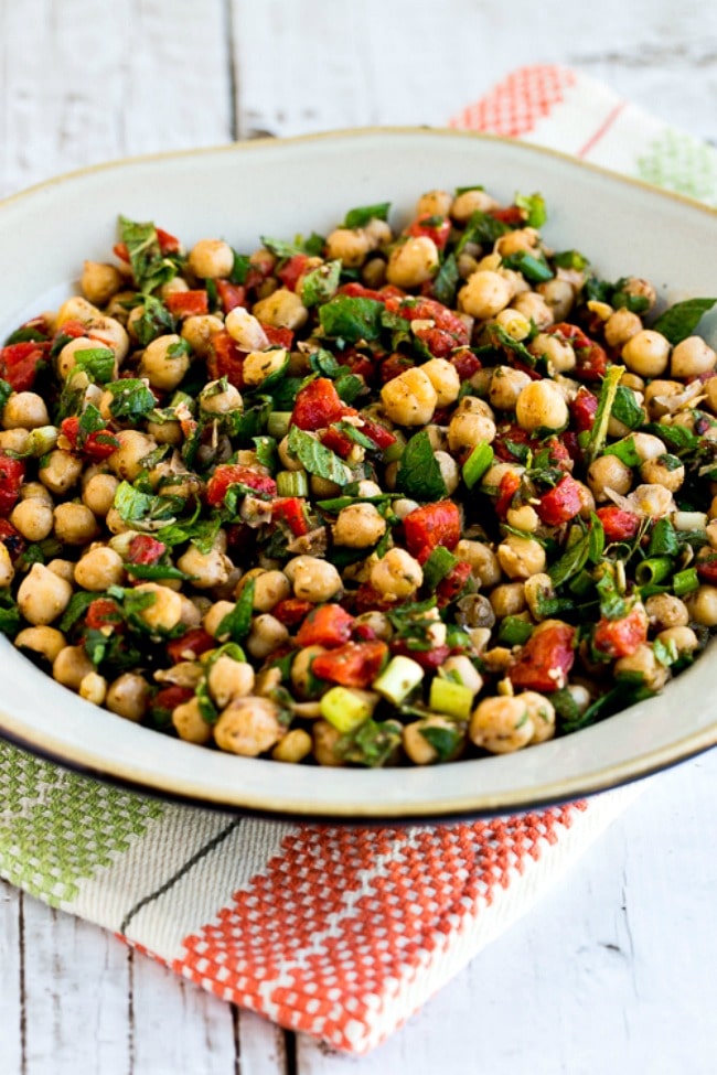 Chickpea Salad with Red Pepper, Mint, and Sumac close-up photo