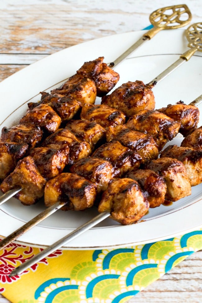 Close-up photo of Sriracha-Glazed Grilled Chicken Kabobs