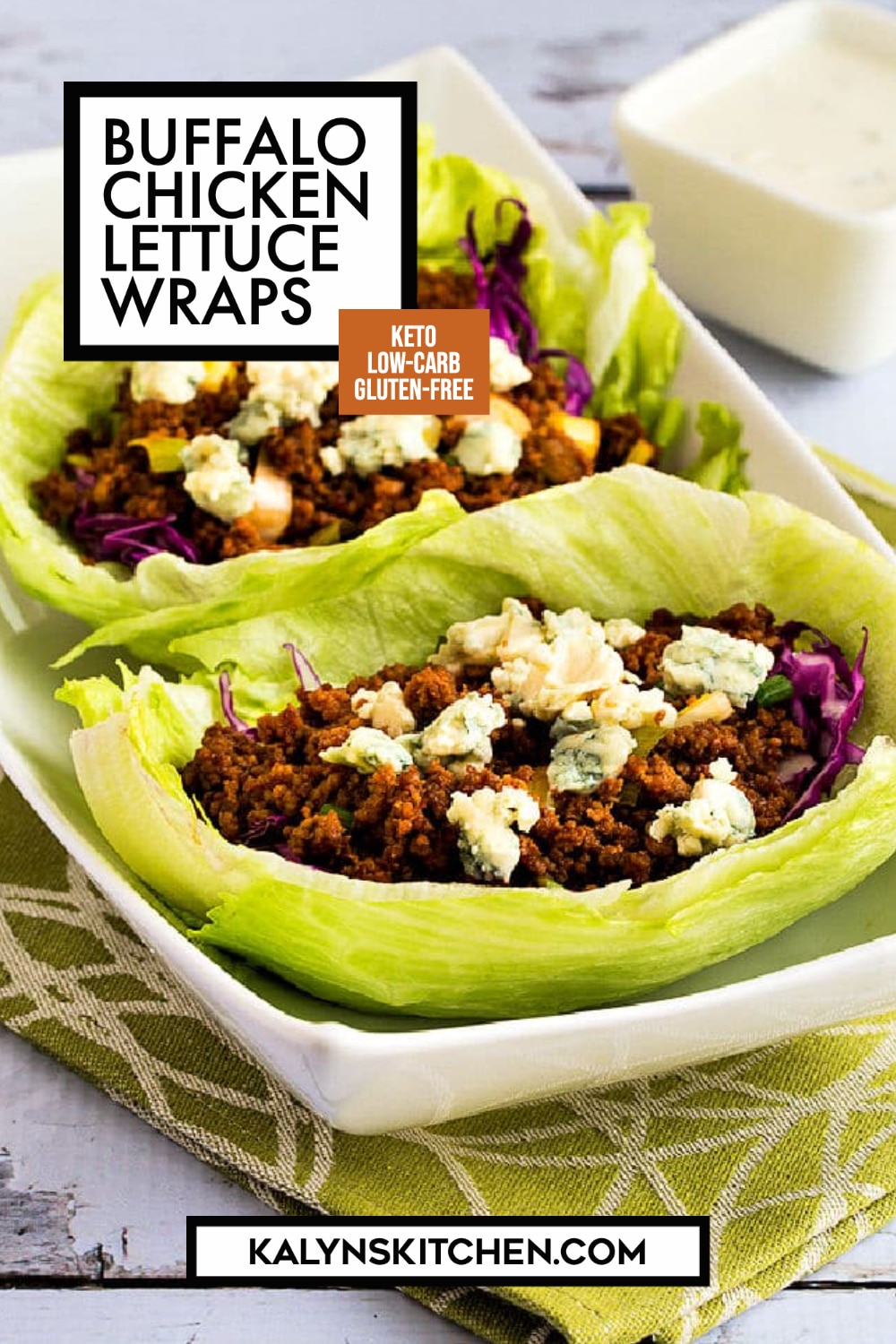 Pinterest image of Buffalo Chicken Lettuce Wraps