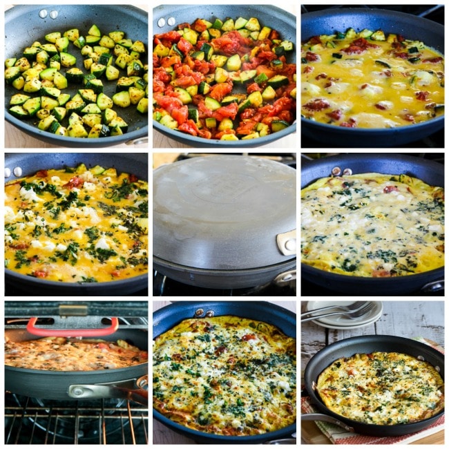 Greek Frittata with Zucchini, Tomato, Feta, and Herbs process shots collage