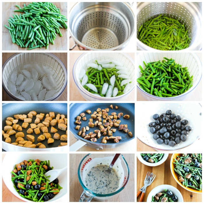 Green Bean Salad with Sausage and Olives process shots collage