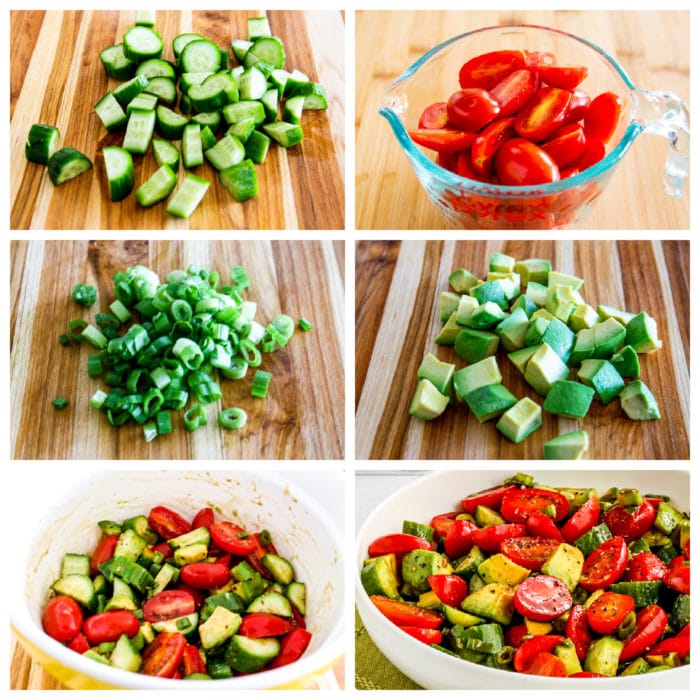 Tomato Cucumber Avocado Salad process shots collage