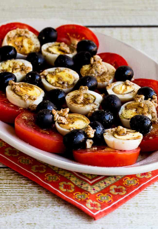 Tomato Egg Olive Salad on serving platter