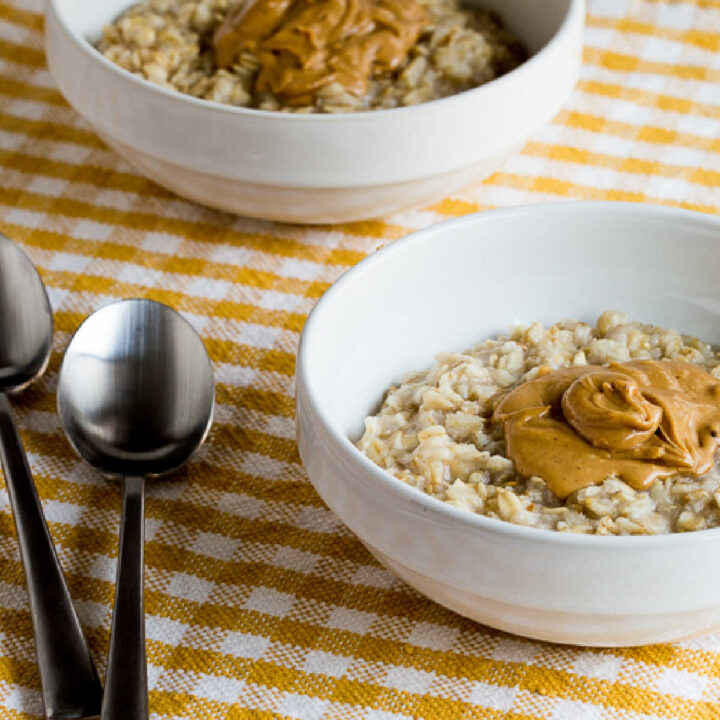 peanut butter oatmeal shown in two serving bowls