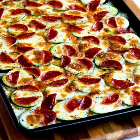 Close up photo for Val's Kid-Friendly Broiled Zucchini with Mozzarella and Pepperoni