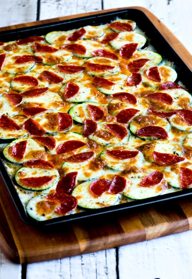 Close up photo for Val's Kid-Friendly Broiled Zucchini with Mozzarella and Pepperoni