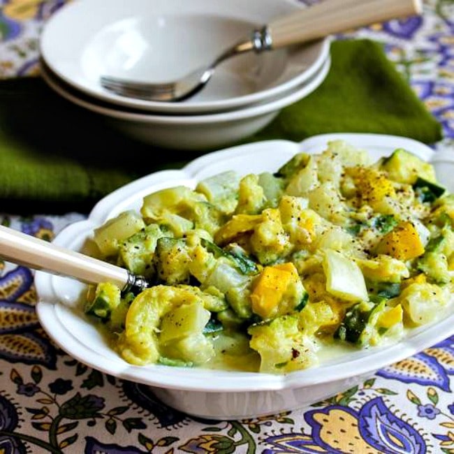 Mom's Creamed Zucchini finished dish in serving bowl