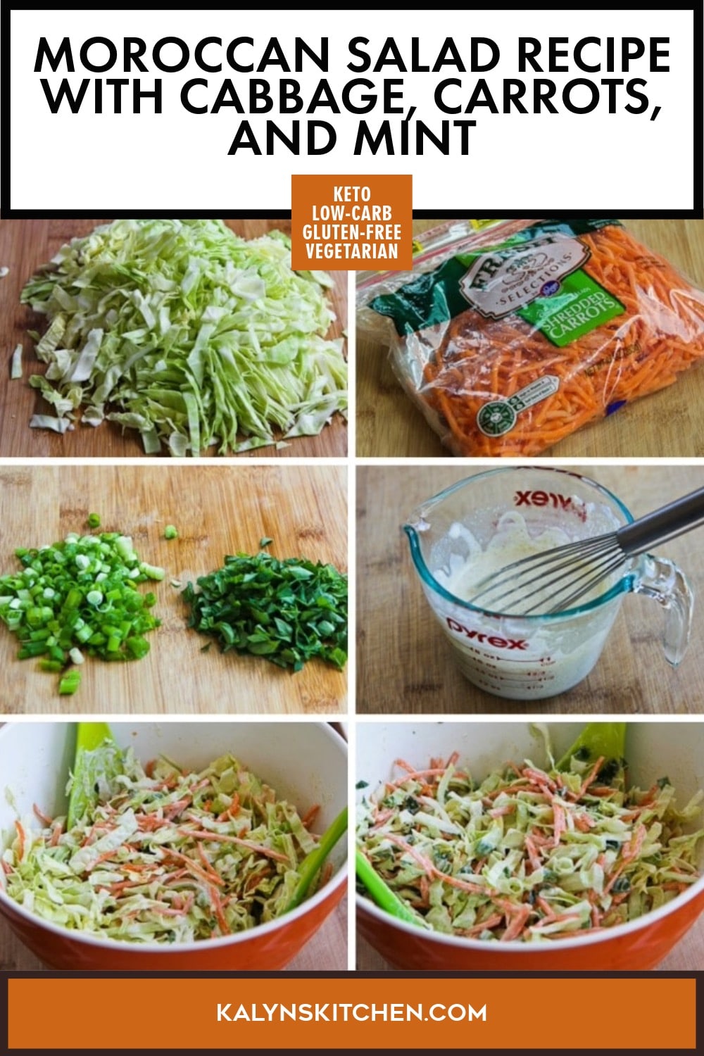 Pinterest image of Moroccan Salad Recipe with Cabbage, Carrots, and Mint