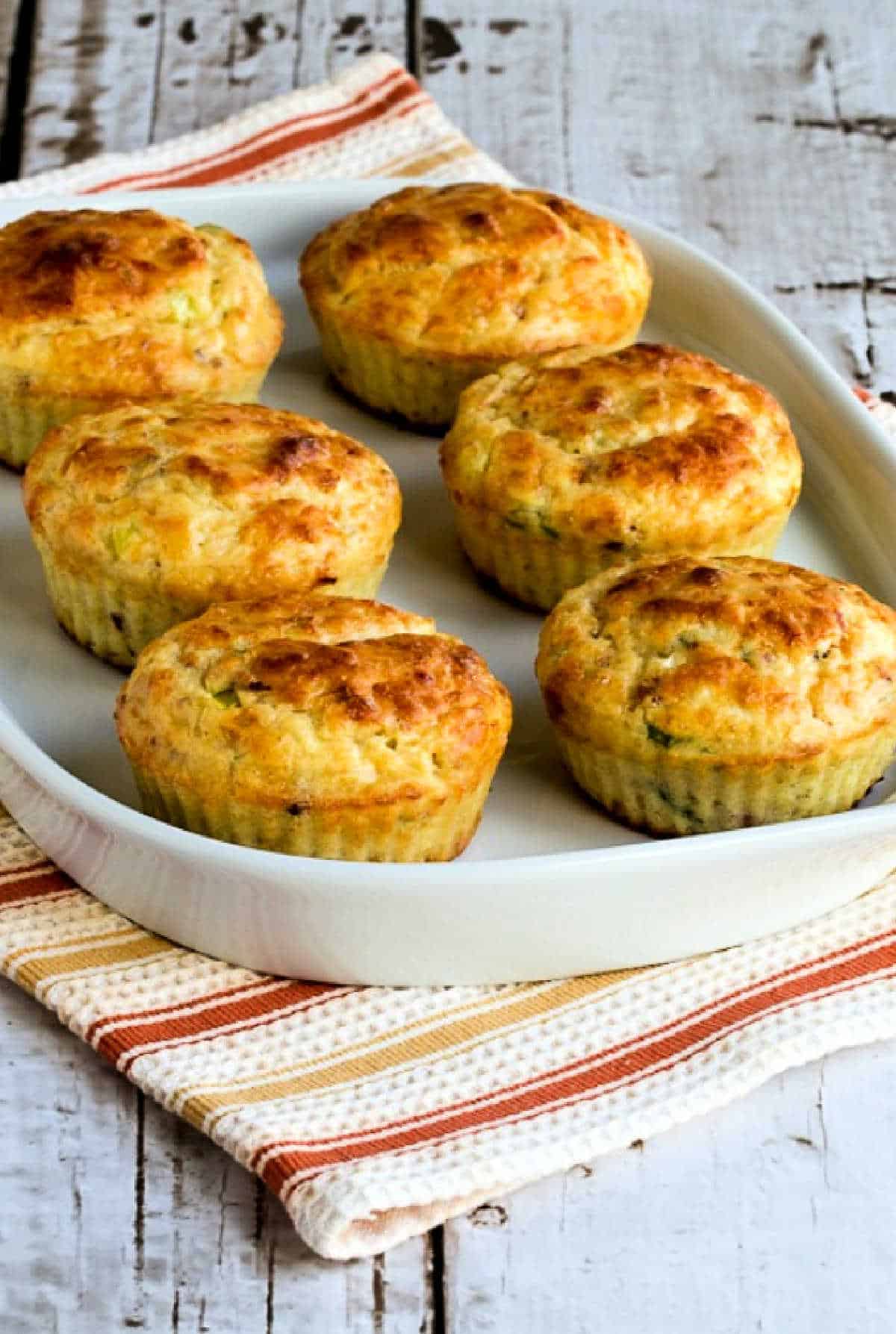 Cottage Cheese Breakfast Muffins with Bacon shown on serving plate