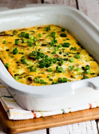 Sausage and Egg Casserole shown in slow cooker.